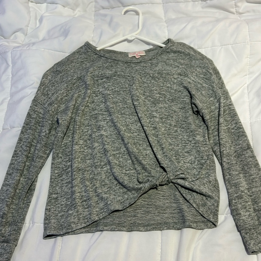 POOF GIRL girls gray twist front sweater